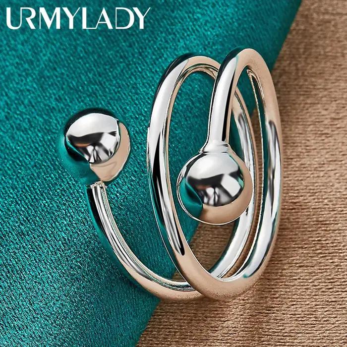 URMYLADY – bague Double tête ronde en argent Sterling 925 pour femmes, bijoux de charme à la mode po