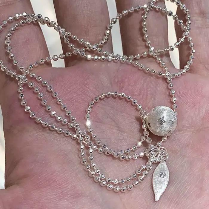 Chaîne de pull boule ronde en argent 925 étincelant, collier de perles étoile brossée scintillante pour femmes, bijoux réglables, cadeau