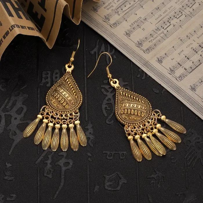 Boucles d'Oreilles Rétro en Or Ethnique