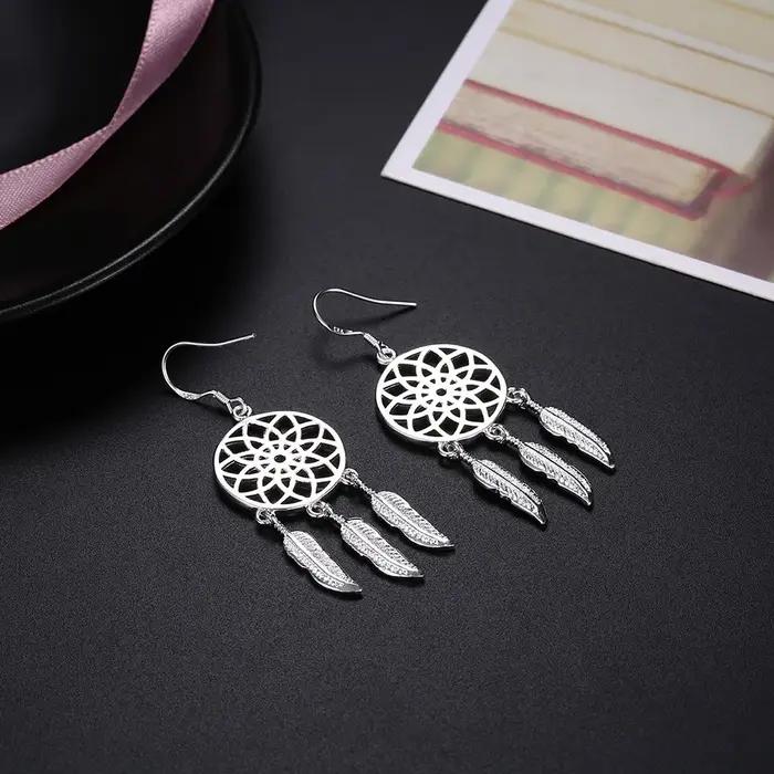 Boucles d'oreilles attrape-rêves en argent Sterling 925 pour femmes