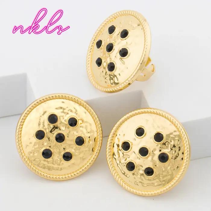 Parure de bijoux de luxe dorée au design rond de Dubaï pour femme