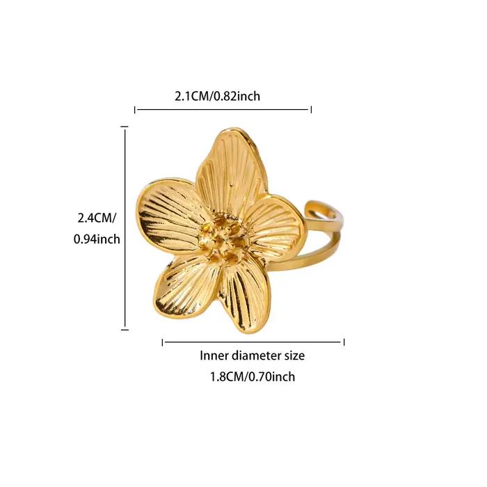 Bagues vintage grandes fleurs pour femmes plaquées or 18 carats acier inoxydable texturé ajustables bijoux esthétiques pour fête cadeau occassions générales