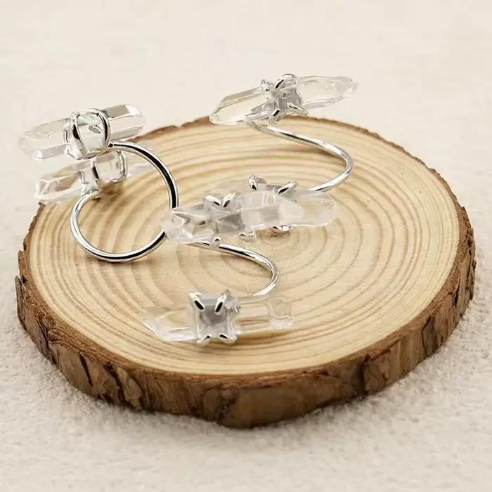 Bague ouverte bohème en quartz naturel transparent pour femmes et filles