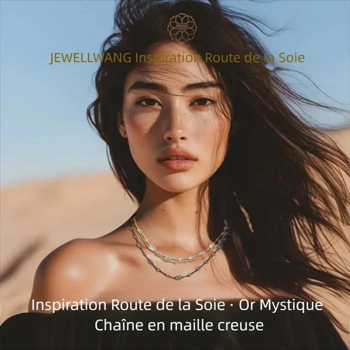 JEWELLWANG Collier en argent S925 plaqué or 18 carats