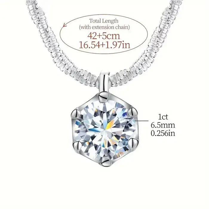 LOUTF 1CT Collier pendentif blanc en diamant Moissanite étincelant de luxe pour femmes