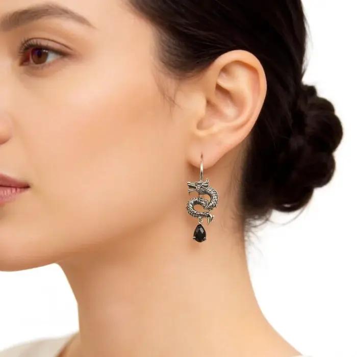 Boucle d'oreille goutte Dragon chinois Europe ethnique