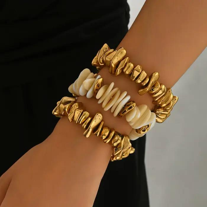 Ensemble de bracelets Bohème en or bruni CCB et perles de résine dégradées pour femme – Bijoux tendance pour l'été, la plage, les vacances et les fêtes