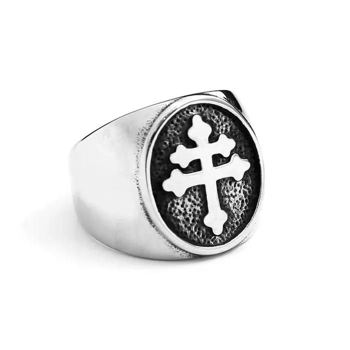Bague croix de Lorraine en acier inoxydable de haute qualité pour hommes et femmes