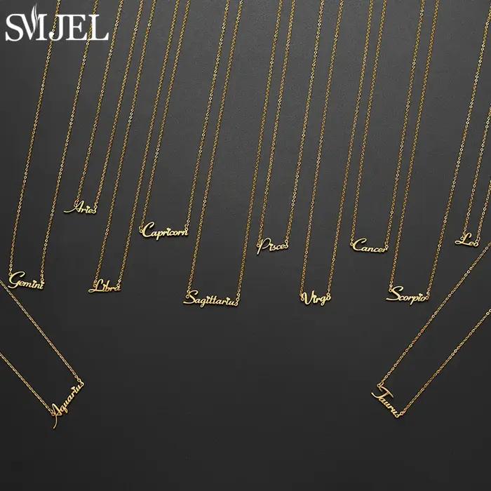 Collier en acier inoxydable avec lettres du zodiaque 12 constellations cadeau d'anniversaire pour femme horoscope bijoux femme occasions spéciales