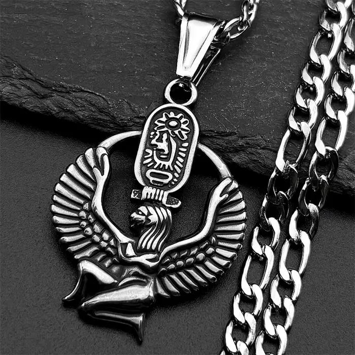 Collier symbole de déesse de la vie égyptien Isis pour femmes et hommes, en acier inoxydable, couleu