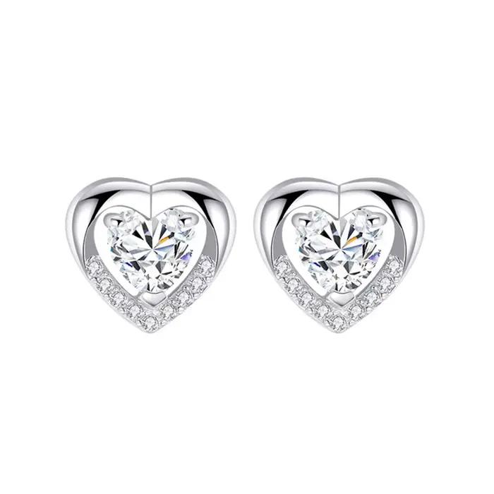 Boucles d'oreilles en argent Sterling 925 pour femmes, bijoux à la mode avec cœur éternel en Zircon,