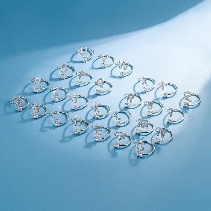 Bagues initiales en argent sterling 925 pour femmes et filles