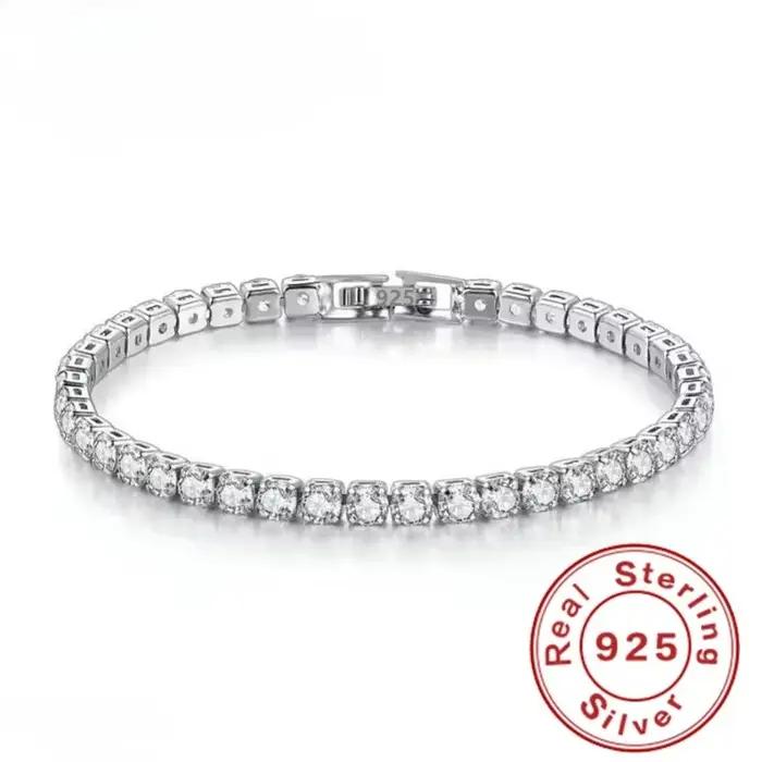 Bracelet de Tennis de luxe en argent 925, 4mm, cristal de zircone cubique, pour hommes et femmes, or