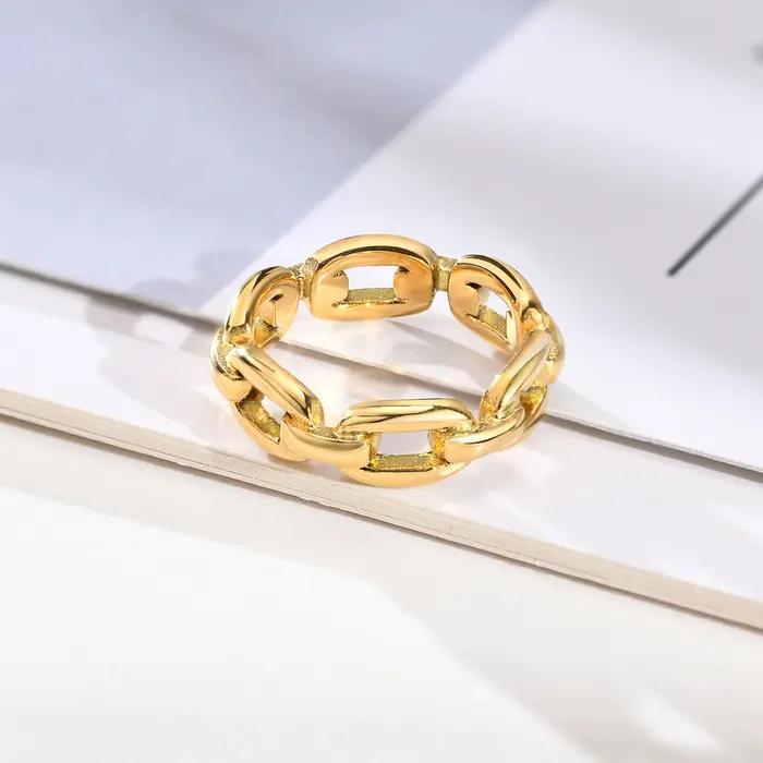 Anneau de chaîne de câble épais pour femmes en acier inoxydable plaqué or 18 carats empilable pour occasions spéciales