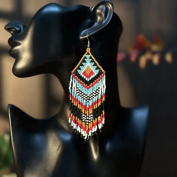 Boucles d'oreilles à pampilles géométriques style bohème en verre pour femmes occasions spéciales et quotidienne
