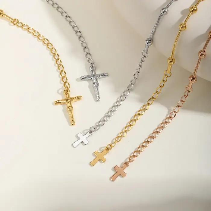 Bracelet Chapelet en Acier Inoxydable Plaqué Or Croix Religieuse Cadeau pour Femmes Occasions Spéciales