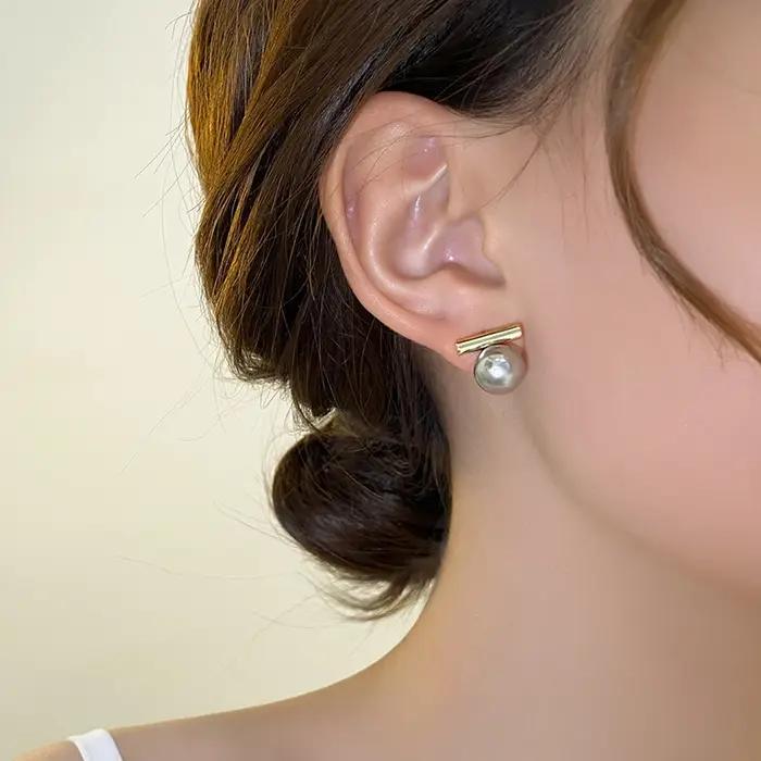 Boucles d'oreilles pendantes en Imitation de perles grises