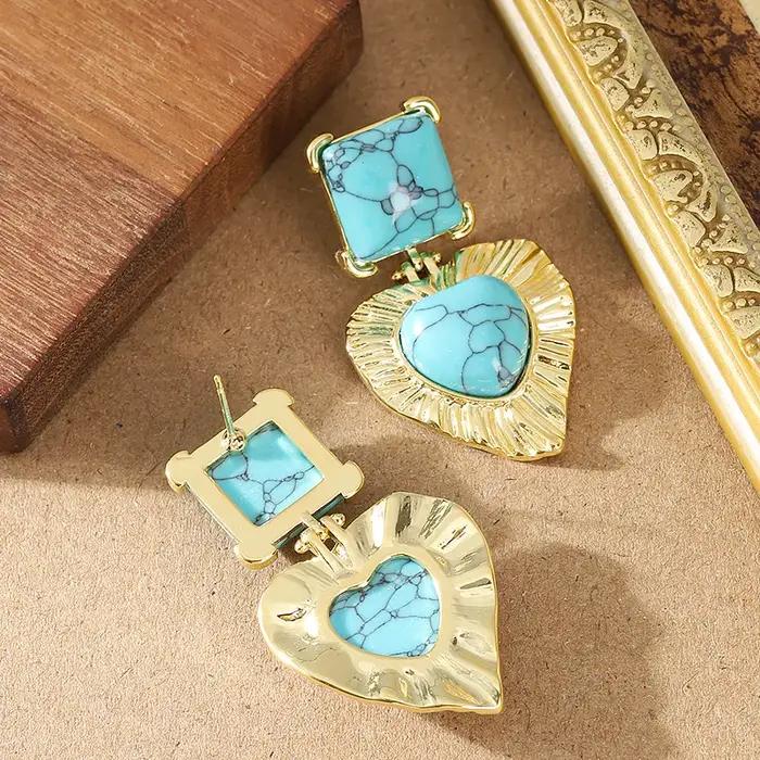 Boucles d'Oreilles Pendantes Élégantes en Turquoise Bleue Style de Niche pour Femmes Occasions Spéciales Écologiques et Luxe Subtil