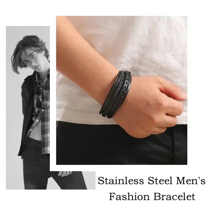Bracelet tressé en cuir vintage superposé style classique fait main fermoir magnétique doré ou doré jaune clair pour homme femme occasions spéciales