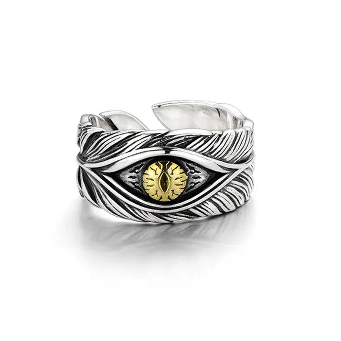 Bague rétro en plumes mauvaises œil style punk gothique rock hip hop bijou fait à la main accessoire pour motards cadeau unisexe occaions sorties nocturnes concerts