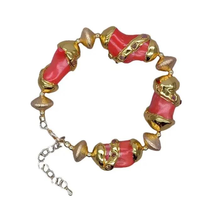 yygem Bracelet pépite plaquée or corail orange