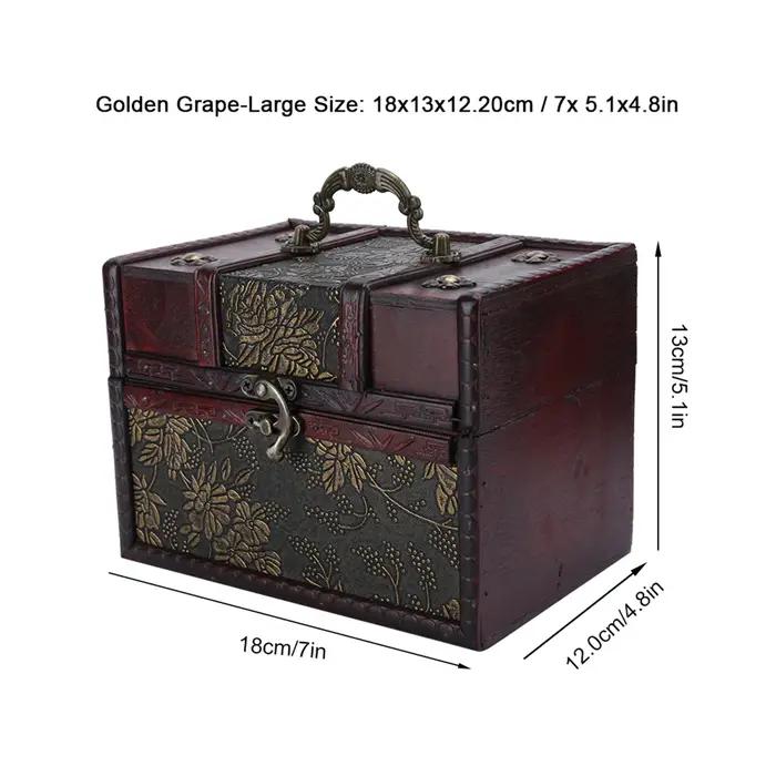 Boîte à bijoux vintage en bois de style européen rétro, étui de rangement, bibelots anciens, boîte de rangement, cadeau de fête des mères