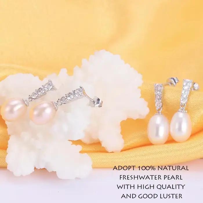 Ensemble de bijoux en argent sterling 925 avec perles d'eau douce naturelles pour femmes romantiques et modernes occasions d'engagement