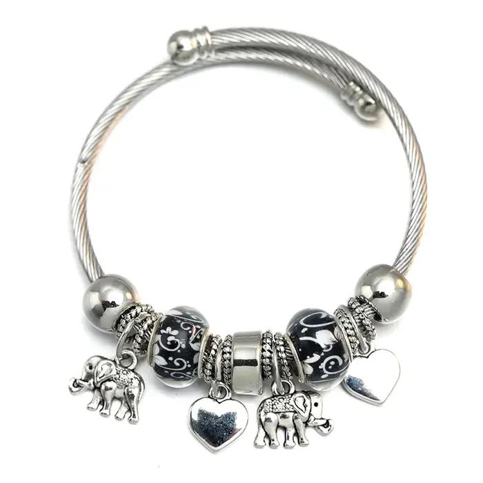 Bracelet en perles d'éléphant d'amour pour femmes, bracelets à breloques réglables, accessoires romantiques, cadeau de bijoux mode six couleurs
