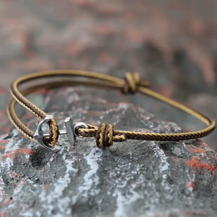 Bracelet Ancre Homme Style Ethnique Corde Fine Acier Inoxydable Ajustable Occasions Spéciales