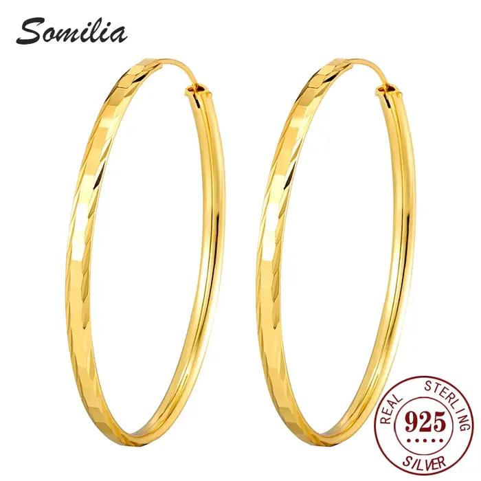 Boucles d'oreilles rondes lisses en argent sterling 925 de 3 à 6 cm pour femme