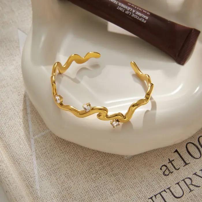 Uworld – Bracelet manchette rond en forme de vague en zircon pour femmes