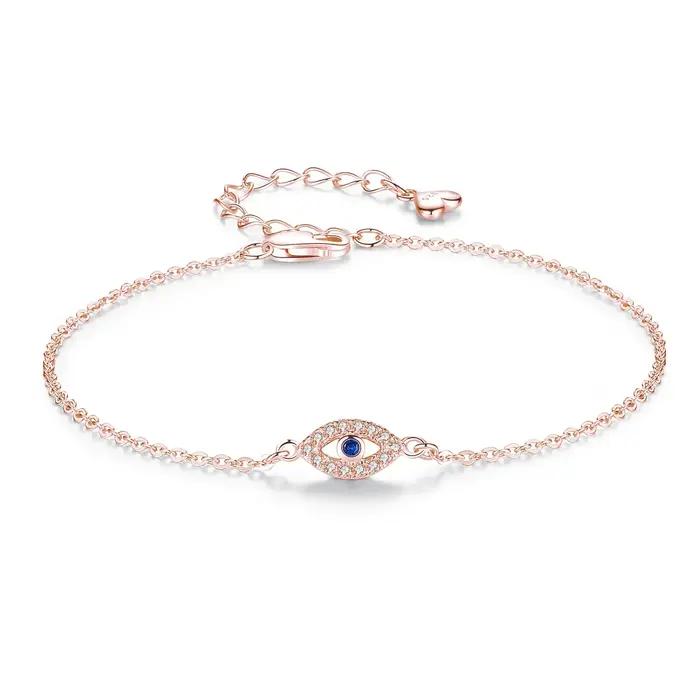 Bracelet porte-bonheur œil turc KALETINE en argent sterling 925 pour femmes, pierre bleue CZ, réglab