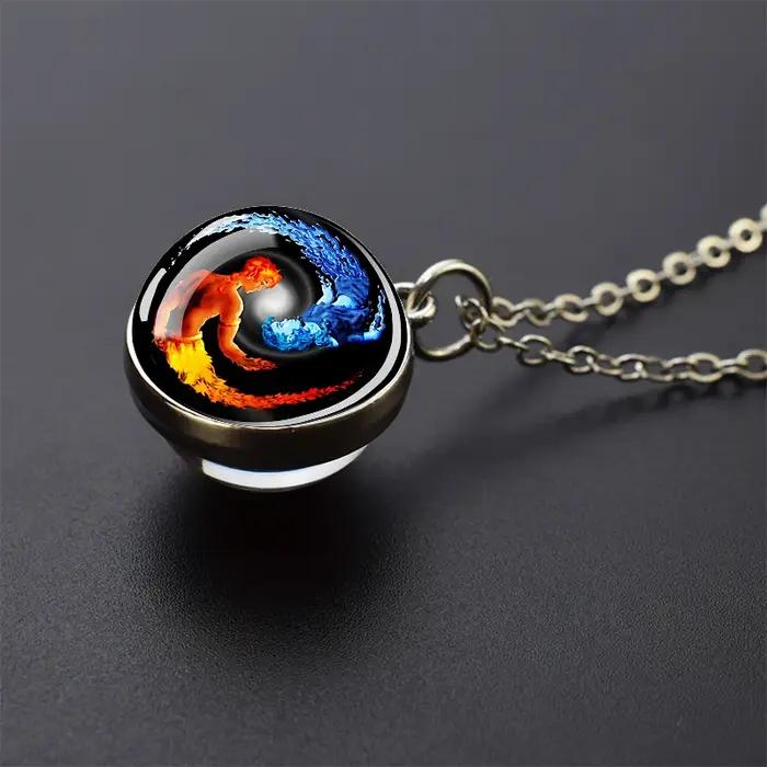 Collier Yin Yang Tai Chi motif feu d'eau boule de verre 20mm chaîne réglable bijou harmonie zen partys femmes hommes occasions spéciales