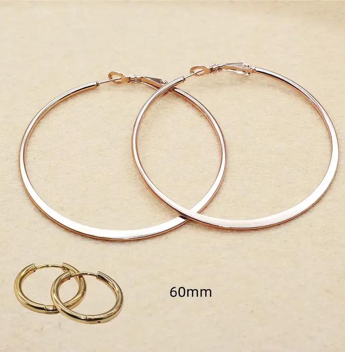 Boucles d'oreilles en acier inoxydable, 1 paire, pour femmes, 60 mm, couleur rose, boucles d'oreilles créoles, cercle de 2 mm, placage IP, sans décoloration, hypoallergéniques, bijoux