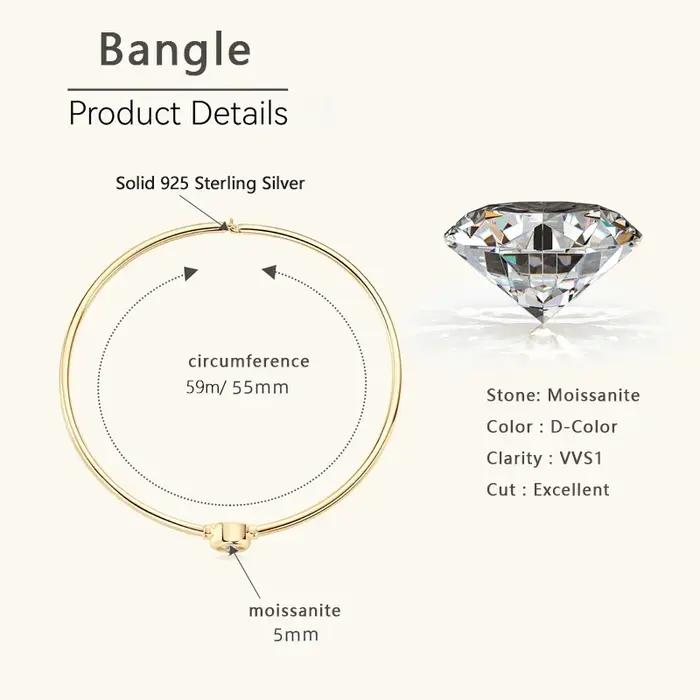 RAPRGOLD – Bracelet rond réglable en Moissanite pour femmes