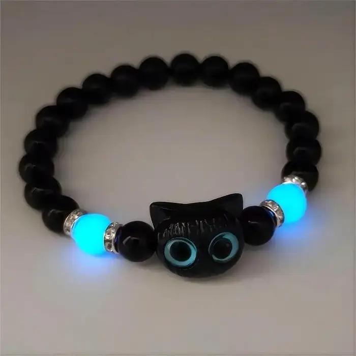 Bracelet Lumineux à Grand Œil de Chat Noir et Blanc Pour Fête ou Occasion Spéciale Bijou d'Amour Inconditionnel