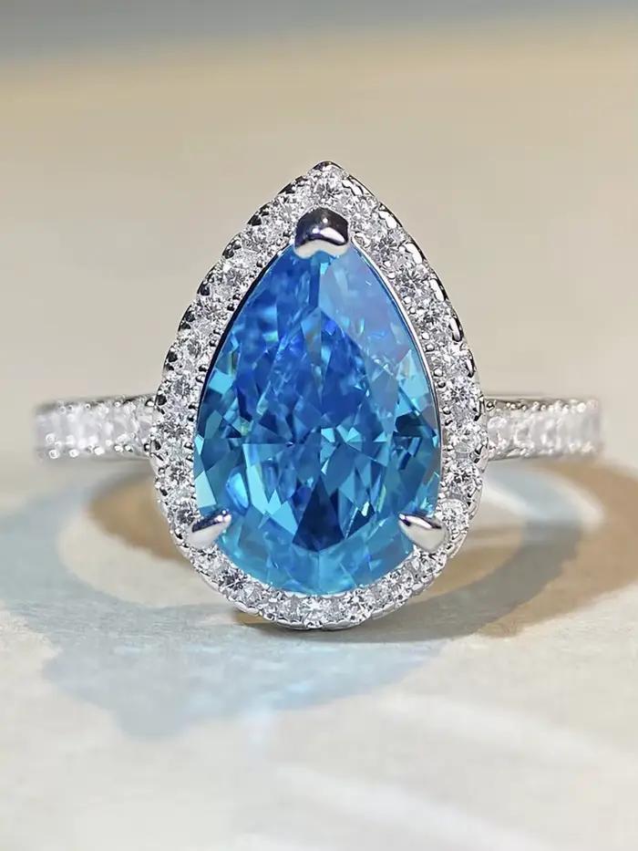 Bague carrée à quatre griffes en argent Sterling 925