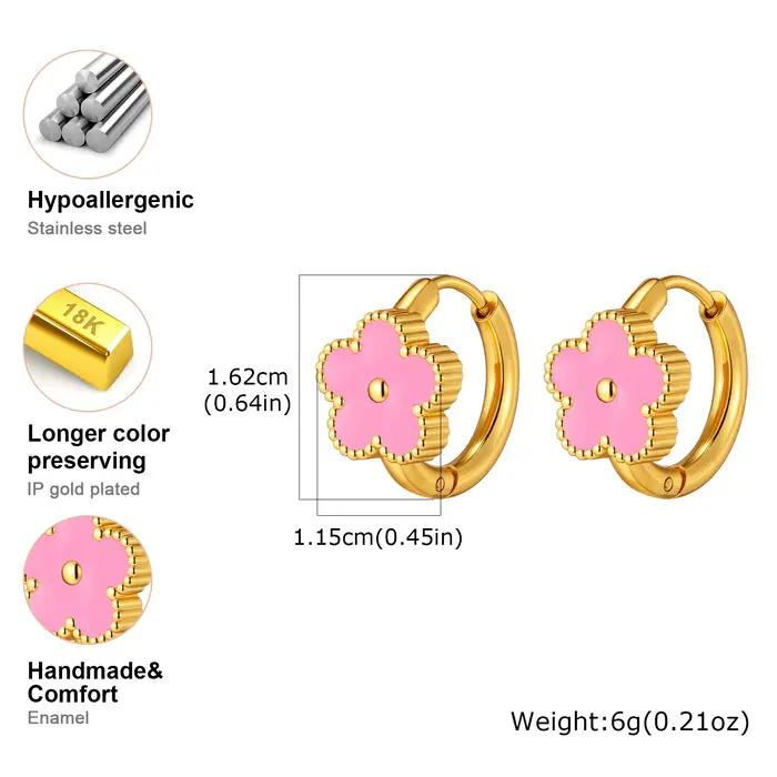 Boucles d'oreilles créoles à fleurs en émail plaquées or en acier inoxydable hypoallergénique pour femmes occasions spéciales et tous les jours