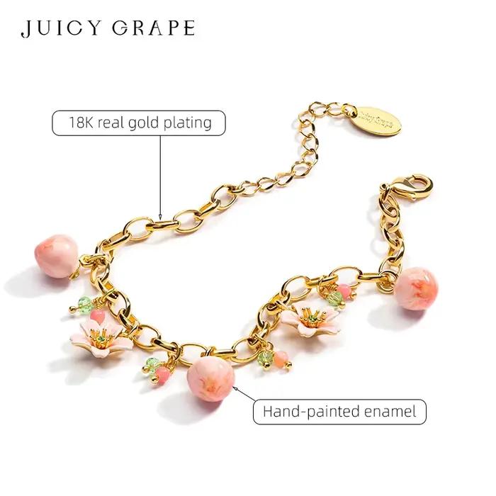 JUICY GRAPE-Bracelet Pêche pour Femme, Bijoux Originaux, Doux et Mignon, Fruit Pêche et Fleur de Pêcher, Style Français, Été