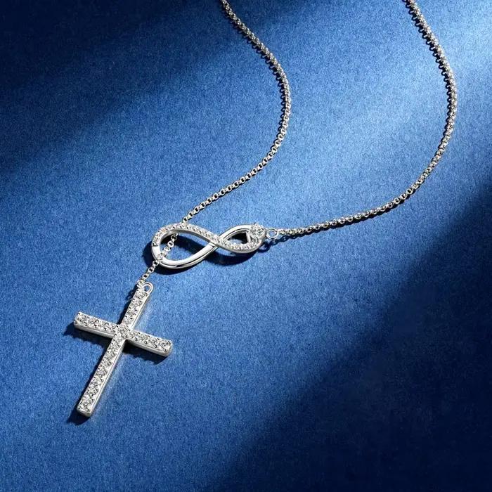 Collier pendentif infini en argent Sterling 925 pour femmes, bijoux ronds en croix Moissanite 0,5 ct avec certificat