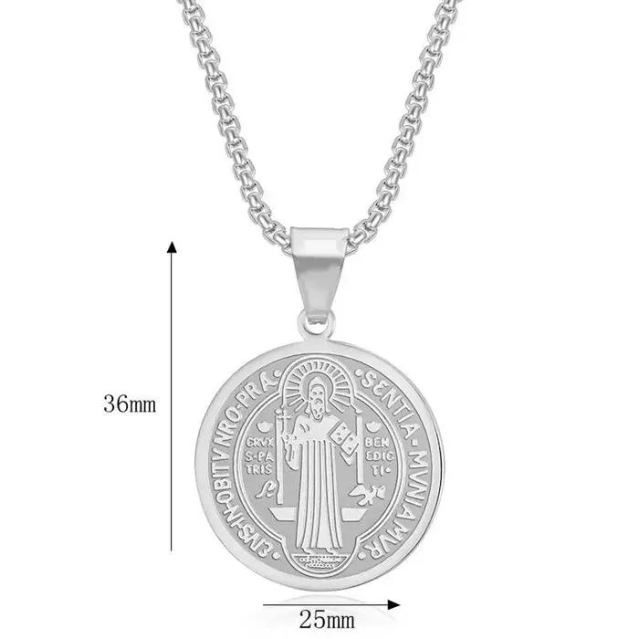 YQ – collier avec pendentif Saint benoît en acier inoxydable 316L