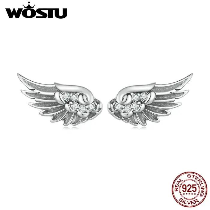 WOSTU – boucles d'oreilles ailes d'ange en argent Sterling 925, originales, avec Zircon scintillant,