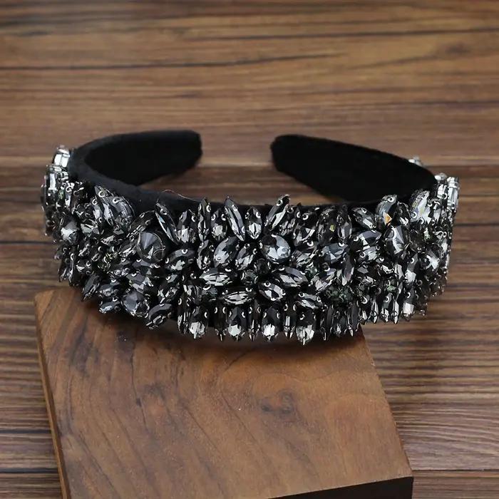Large bandeaux de princesse en cristal gris scintillant