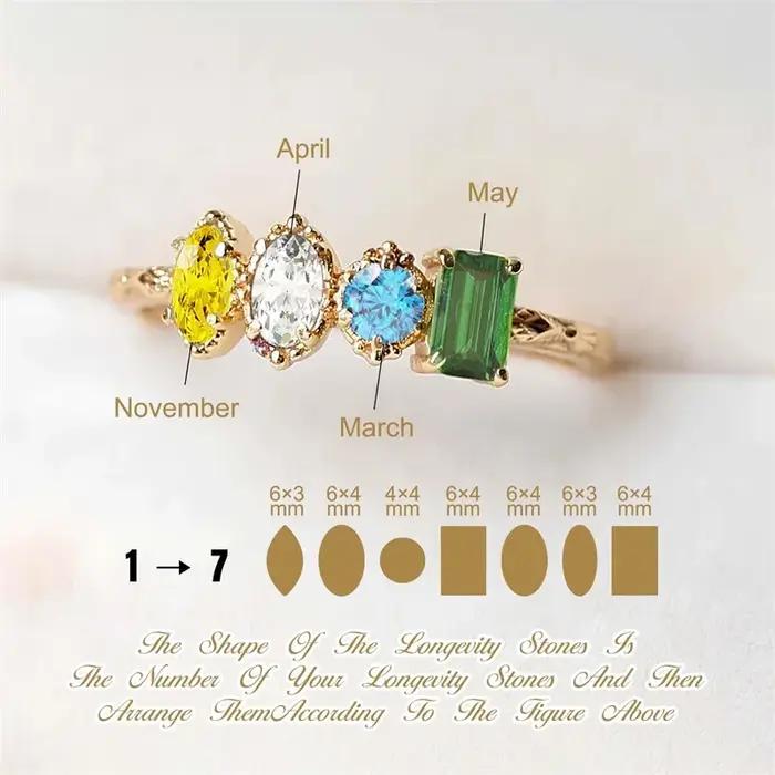 Bague personnalisée en cuivre avec pierres de naissance pour célébrer l'amour familial et les anniversaires occassions spéciales pour femme
