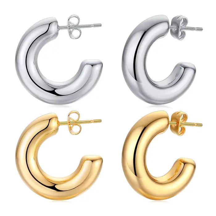 Boucle d'oreille creuse pour femmes, boucles d'oreilles en acier inoxydable, moyen, audacieux, sans ternissement, minimaliste 2022