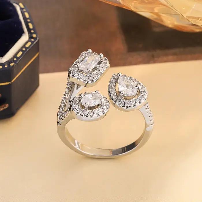 Bague géométrique en Zircon cubique pour femmes