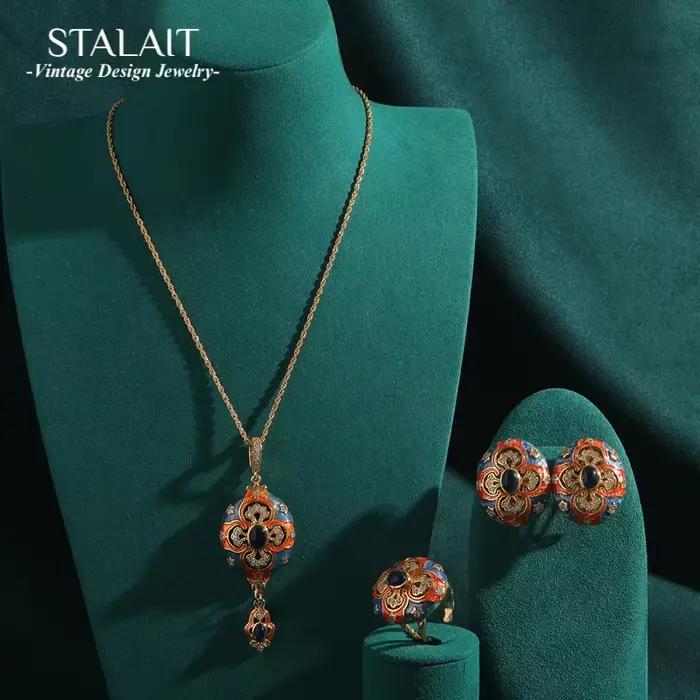 Ensembles de bijoux de Dubaï en émail narévidés pour femmes