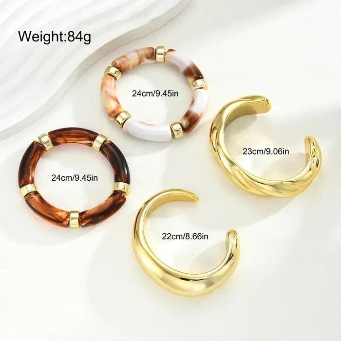 Ensemble de bracelets élastiques en résine marron pour femmes