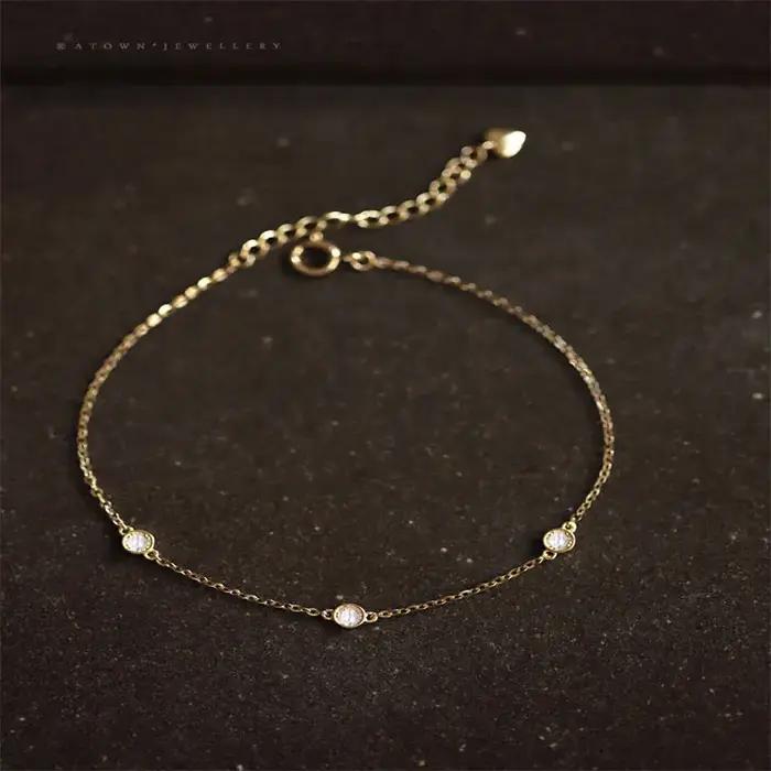 Somilia 925 argent Sterling 5A Zircon rond 14K plaqué or Bracelet à breloques pour les femmes classique minimaliste bijoux fins cadeau de maman