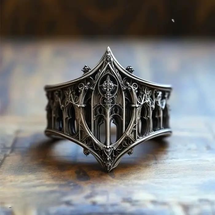Bagues de château de couronne en Relief ajouré, couleur argent antique, personnalité rétro, pour femmes et hommes, bijoux gothiques à la mode d'halloween